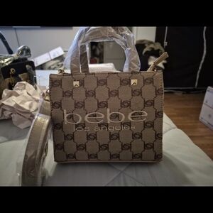 Bebe Tan and Brown Logo Tote